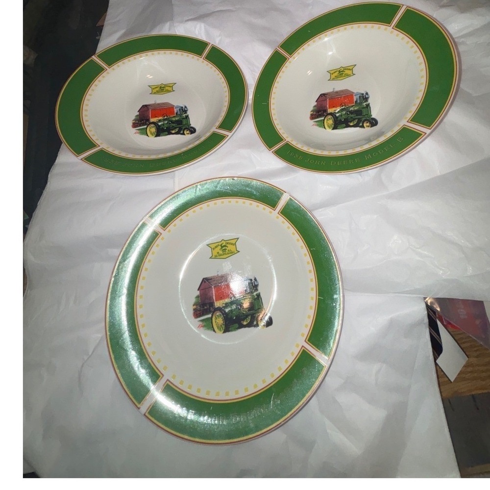 7 pc John Deere ModelB 1935 Gibson Bowls Tractor Farmhouse  an calendar coffee c